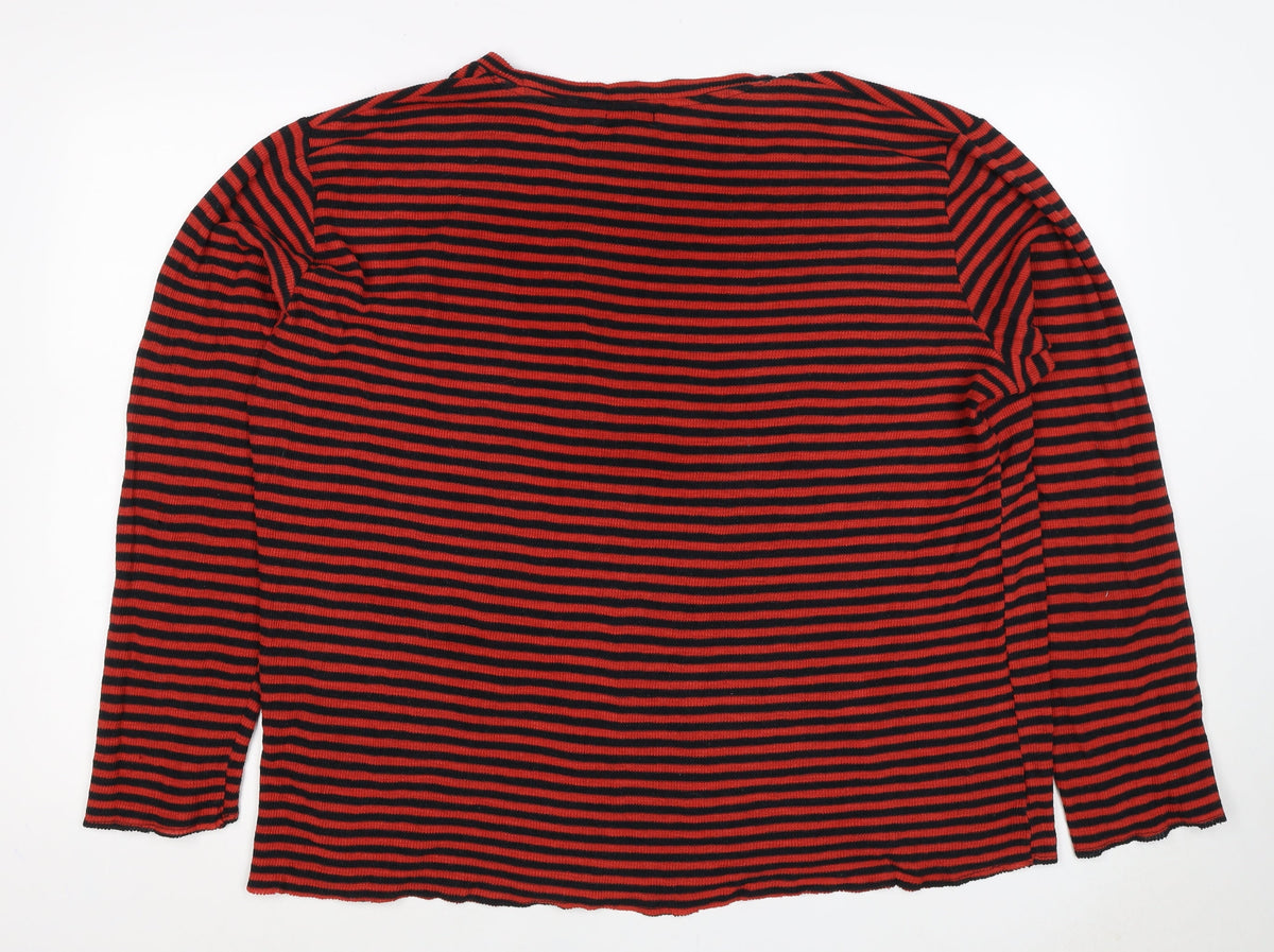 H&M Divided Women Red Black Striped XL Long Sleeve Mock Neck Jersey Top