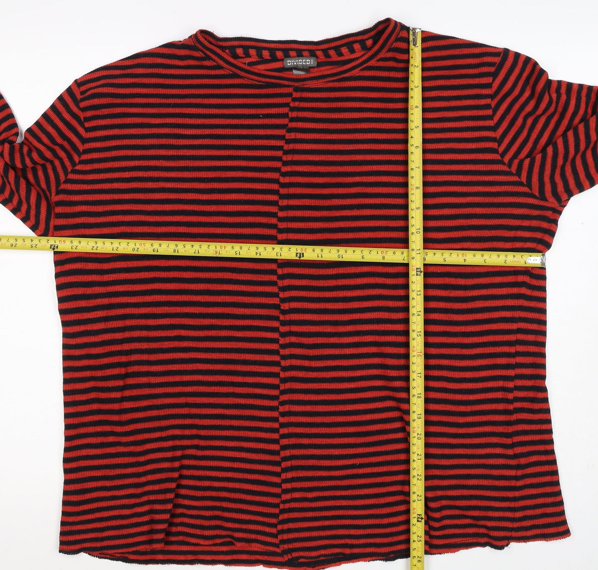 H&M Divided Women Red Black Striped XL Long Sleeve Mock Neck Jersey Top