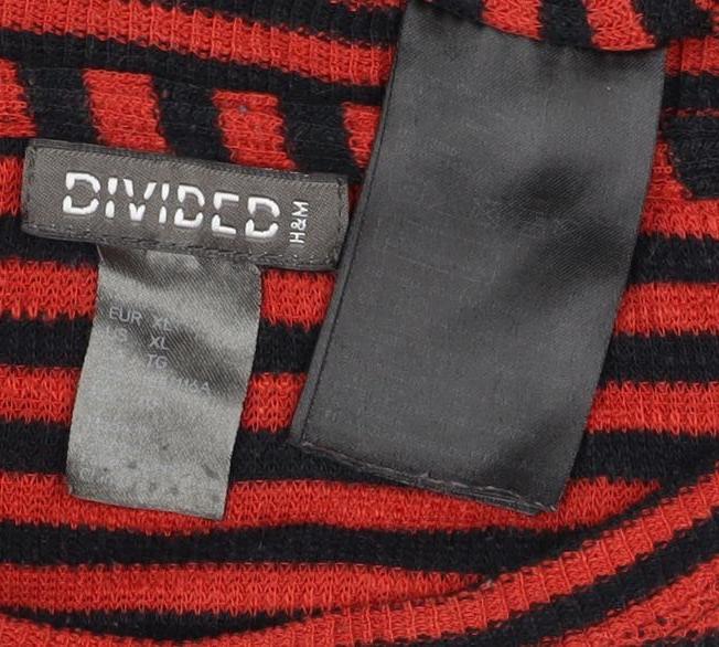 H&M Divided Women Red Black Striped XL Long Sleeve Mock Neck Jersey Top