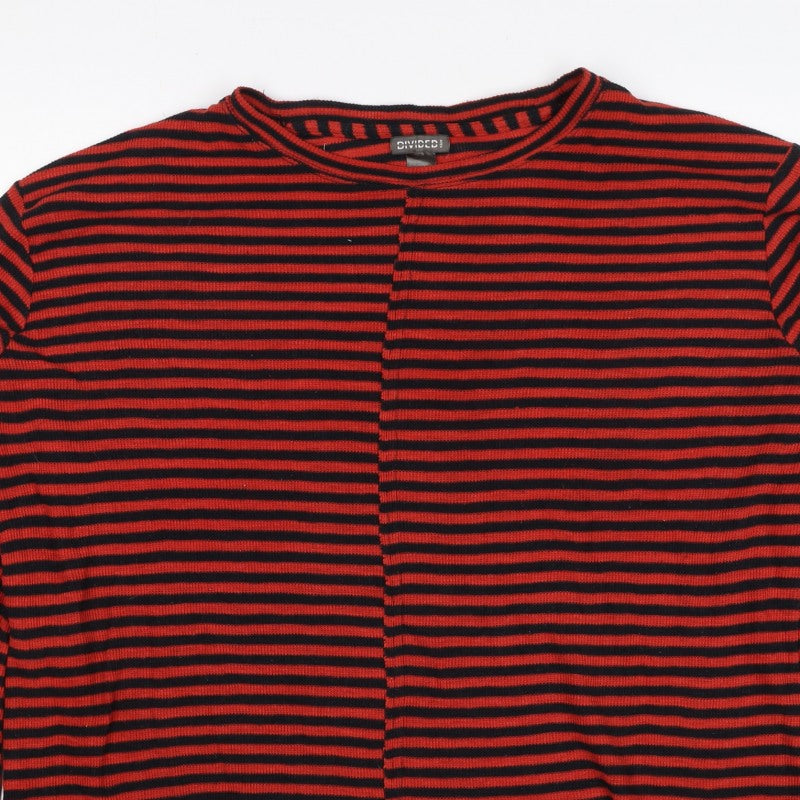 H&M Divided Women Red Black Striped XL Long Sleeve Mock Neck Jersey Top