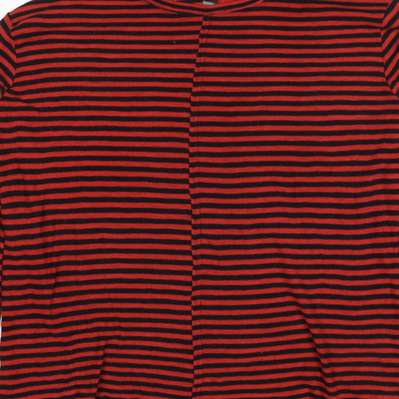 H&M Divided Women Red Black Striped XL Long Sleeve Mock Neck Jersey Top
