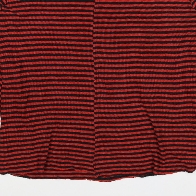 H&M Divided Women Red Black Striped XL Long Sleeve Mock Neck Jersey Top