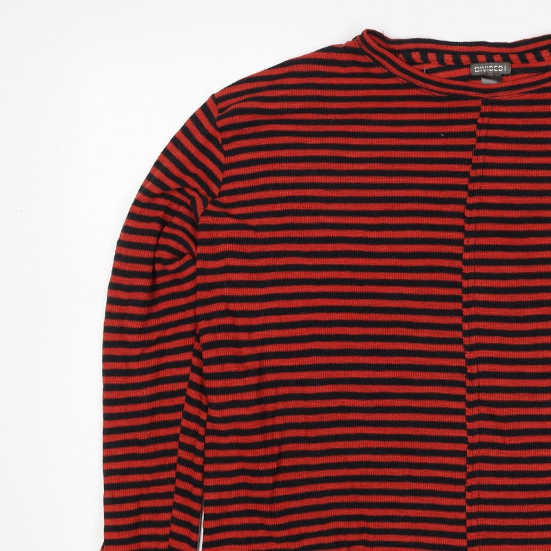 H&M Divided Women Red Black Striped XL Long Sleeve Mock Neck Jersey Top
