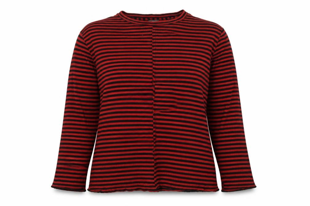 H&M Divided Women Red Black Striped XL Long Sleeve Mock Neck Jersey Top