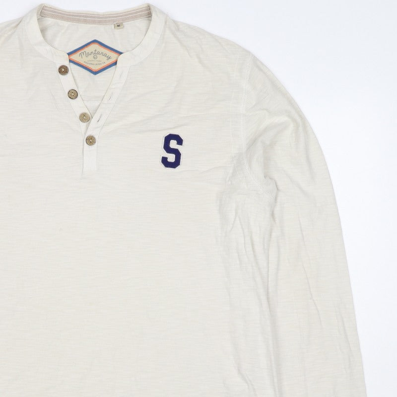 Mantaray Men’s Ivory M Long Sleeve Henley T-Shirt Varsity S