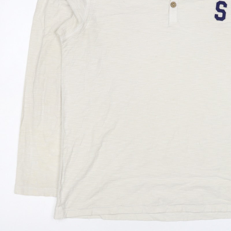 Mantaray Men’s Ivory M Long Sleeve Henley T-Shirt Varsity S
