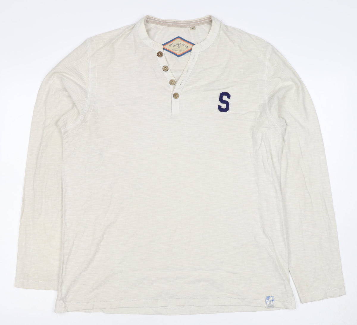 Mantaray Men’s Ivory M Long Sleeve Henley T-Shirt Varsity S