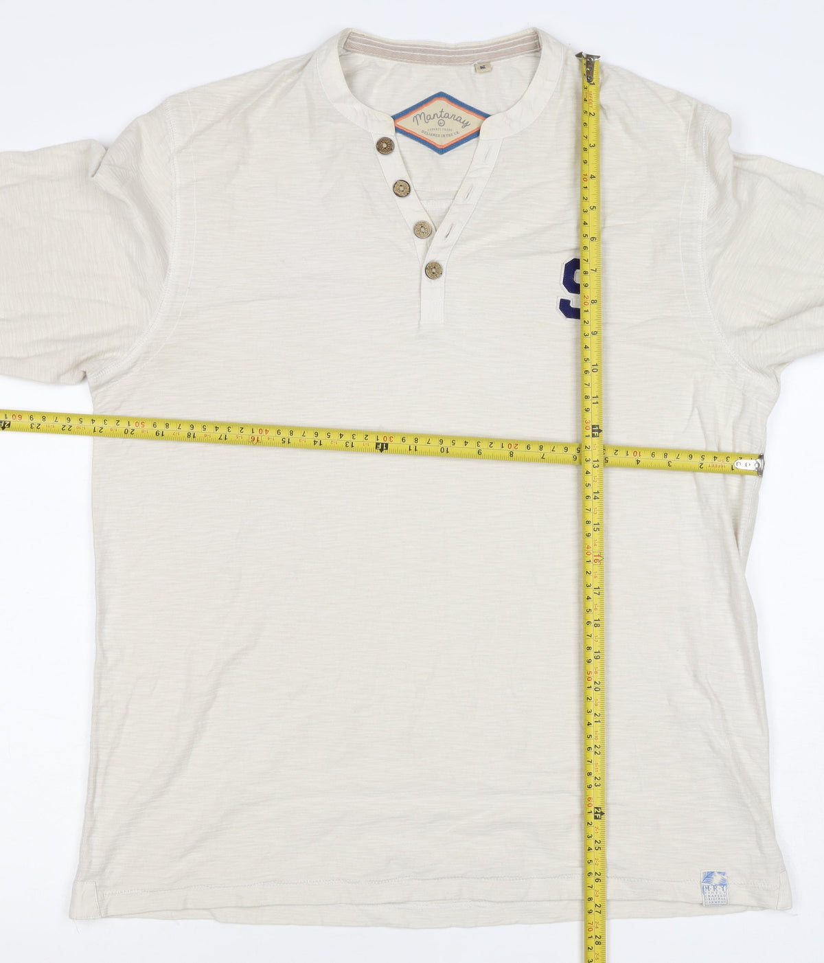Mantaray Men’s Ivory M Long Sleeve Henley T-Shirt Varsity S