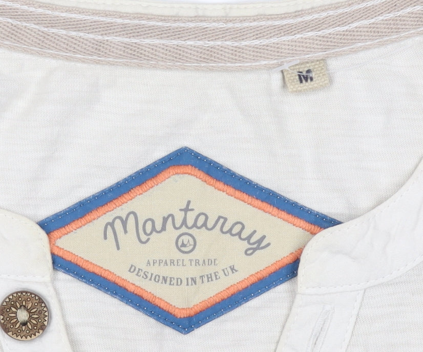 Mantaray Men’s Ivory M Long Sleeve Henley T-Shirt Varsity S