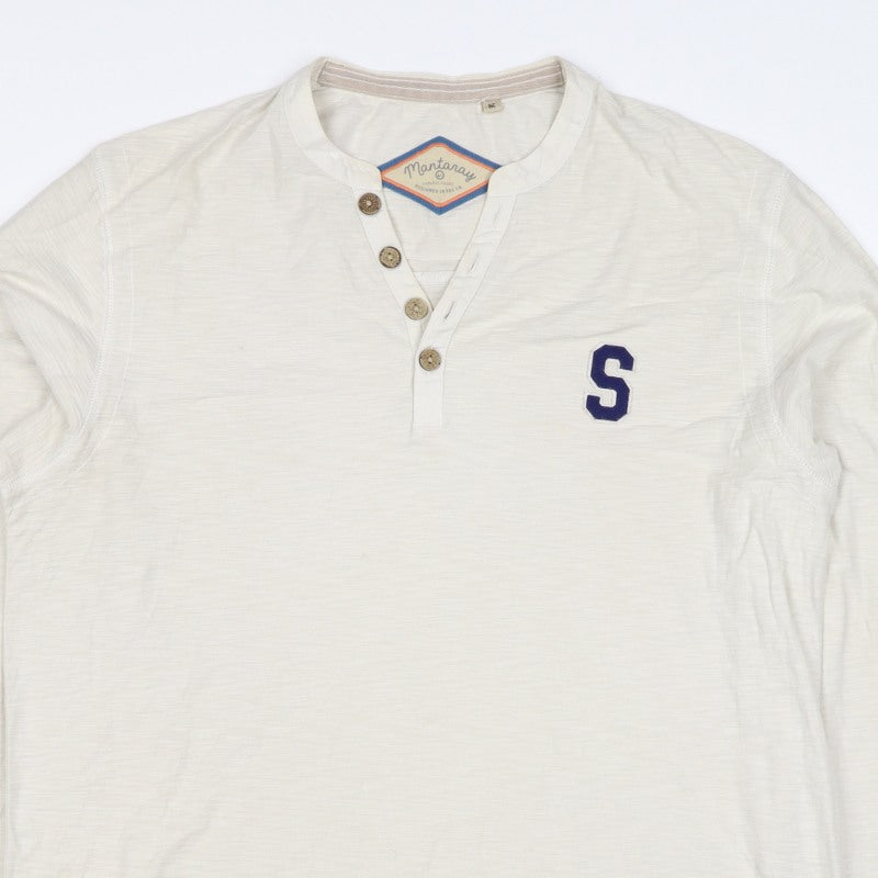 Mantaray Men’s Ivory M Long Sleeve Henley T-Shirt Varsity S