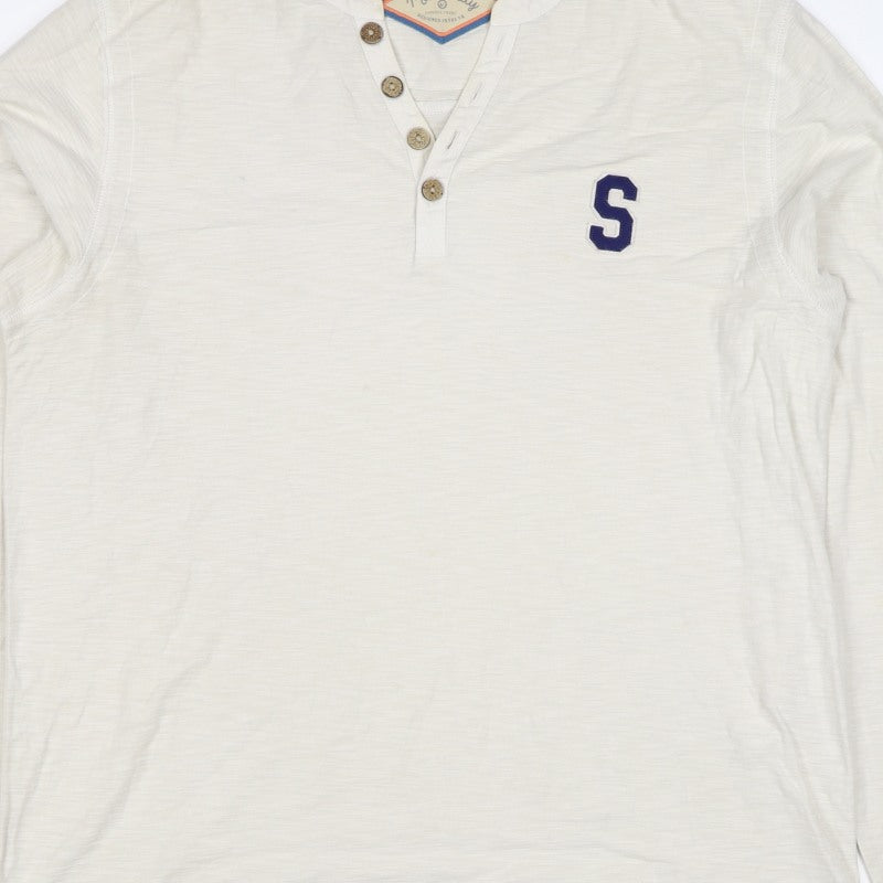 Mantaray Men’s Ivory M Long Sleeve Henley T-Shirt Varsity S