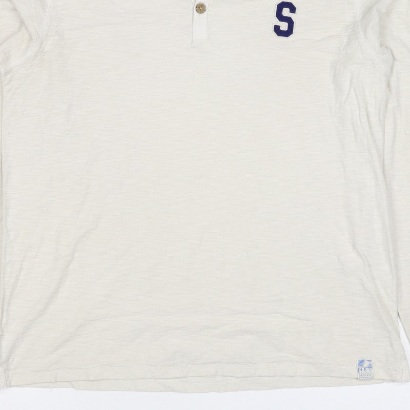 Mantaray Men’s Ivory M Long Sleeve Henley T-Shirt Varsity S