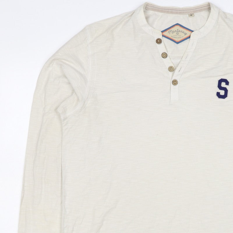 Mantaray Men’s Ivory M Long Sleeve Henley T-Shirt Varsity S