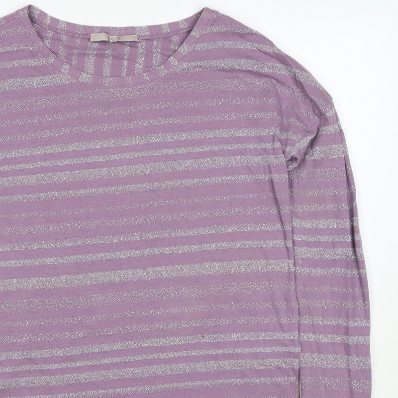 Next Women’s Purple Silver Glitter Stripe Knit Top UK 10 Long Sleeve