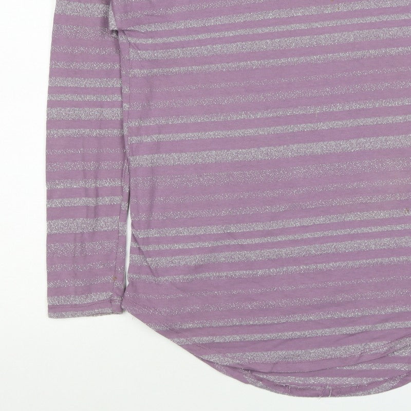 Next Women’s Purple Silver Glitter Stripe Knit Top UK 10 Long Sleeve