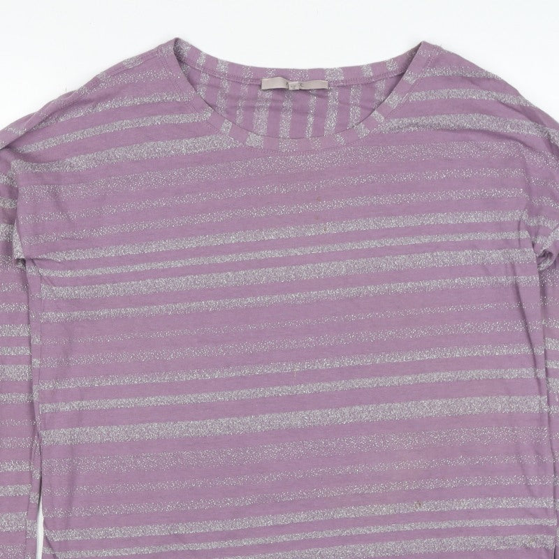 Next Women’s Purple Silver Glitter Stripe Knit Top UK 10 Long Sleeve