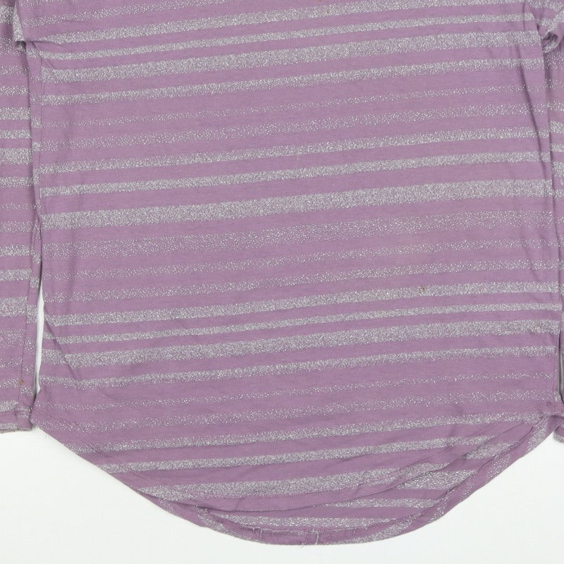 Next Women’s Purple Silver Glitter Stripe Knit Top UK 10 Long Sleeve