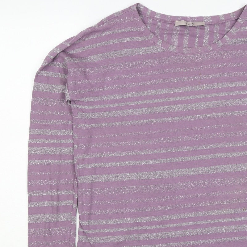 Next Women’s Purple Silver Glitter Stripe Knit Top UK 10 Long Sleeve