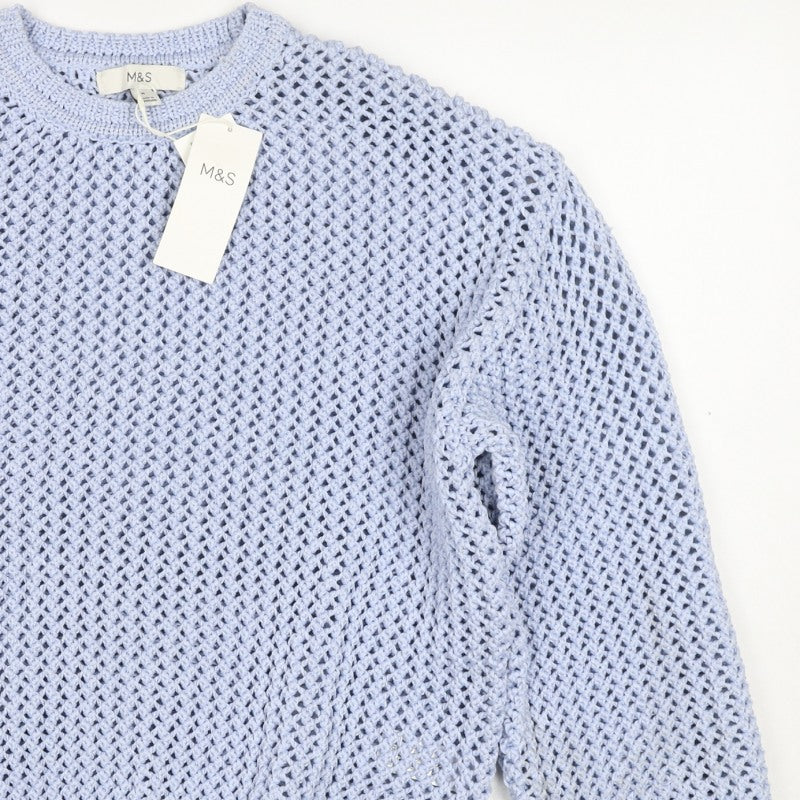 Marks and Spencer Women Blue M Open Knit Crew Neck Pullover Jumper