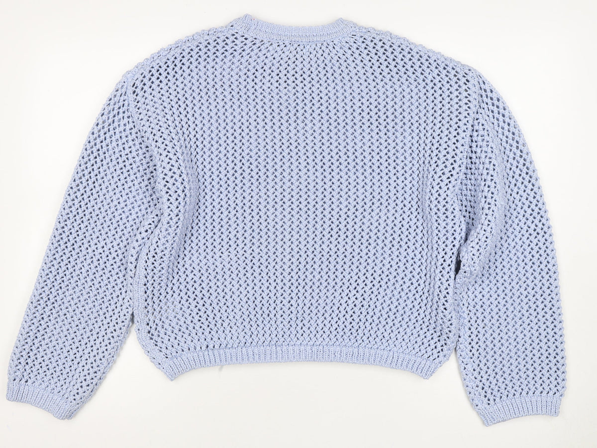 Marks and Spencer Women Blue M Open Knit Crew Neck Pullover Jumper