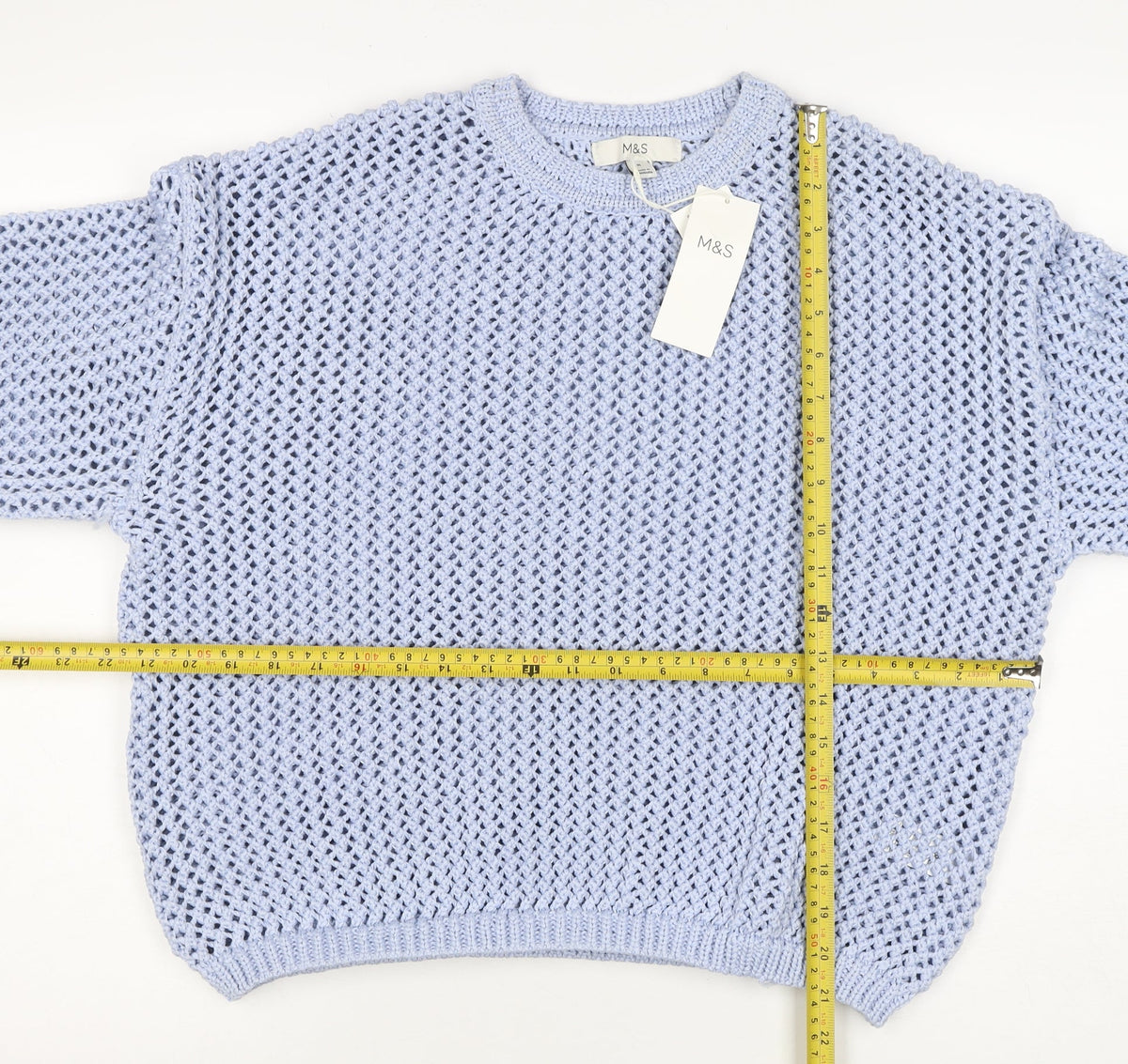 Marks and Spencer Women Blue M Open Knit Crew Neck Pullover Jumper