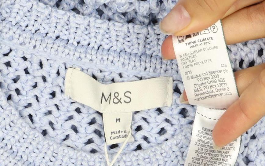 Marks and Spencer Women Blue M Open Knit Crew Neck Pullover Jumper