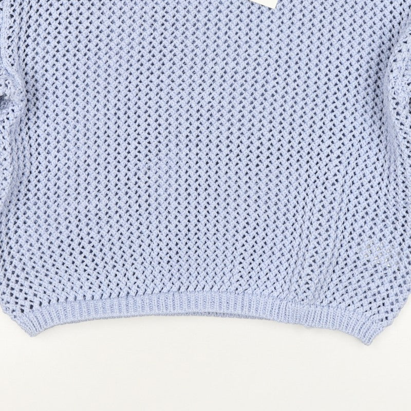 Marks and Spencer Women Blue M Open Knit Crew Neck Pullover Jumper