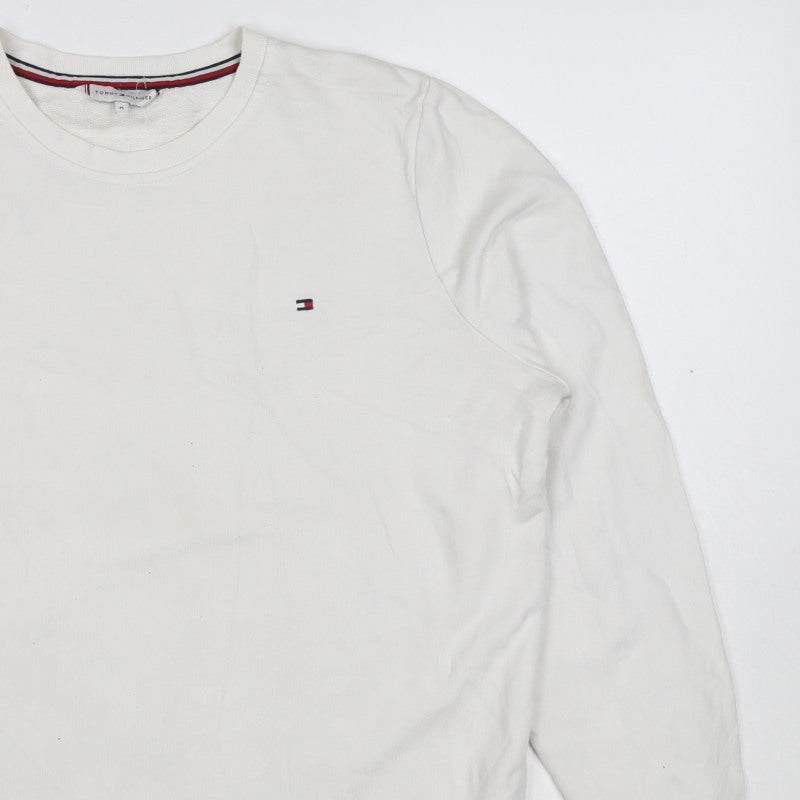 Tommy Hilfiger Men’s White M Crew Neck Logo Pullover Sweatshirt