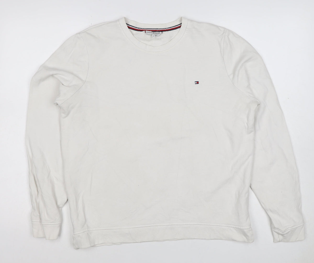Tommy Hilfiger Men’s White M Crew Neck Logo Pullover Sweatshirt