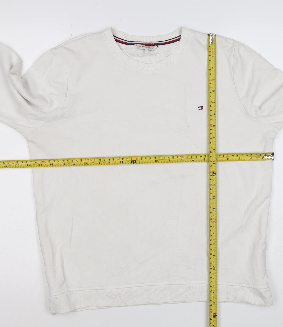 Tommy Hilfiger Men’s White M Crew Neck Logo Pullover Sweatshirt
