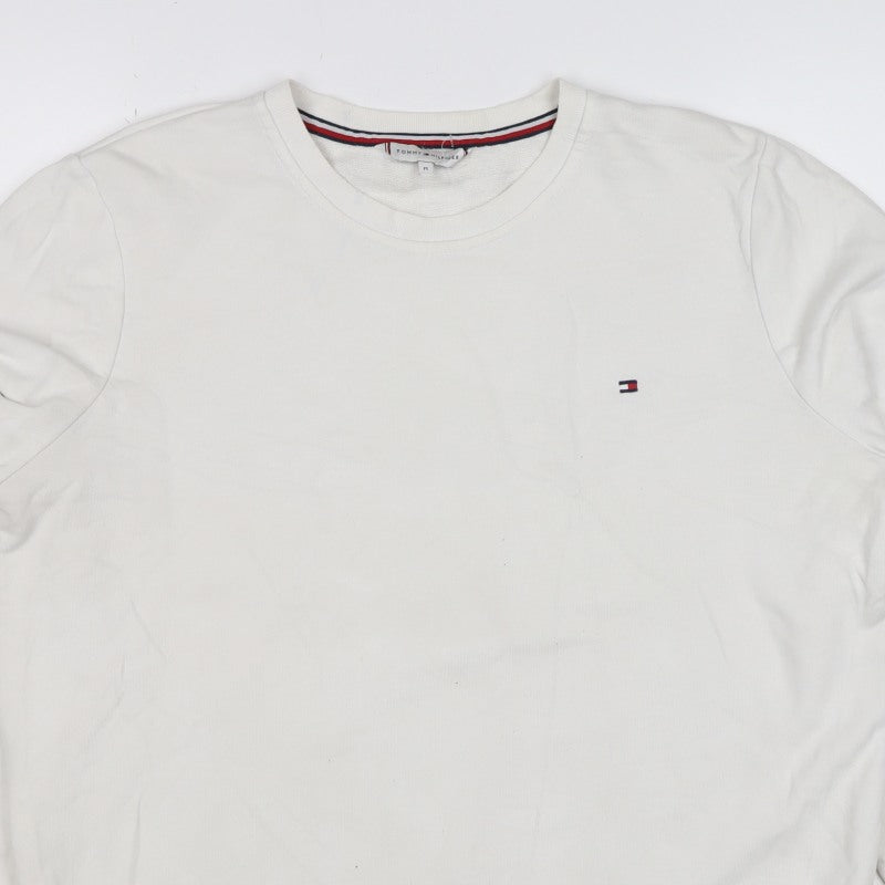 Tommy Hilfiger Men’s White M Crew Neck Logo Pullover Sweatshirt