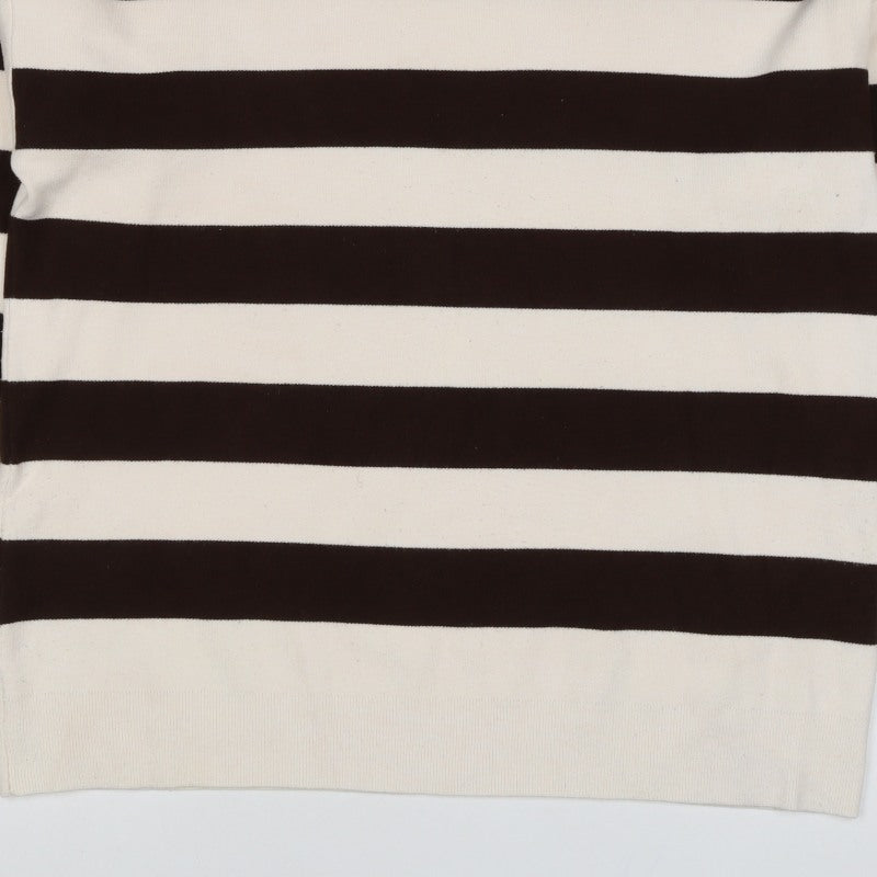 MNG Women’s Ivory Brown Striped Knit Crew Neck Jumper UK 12