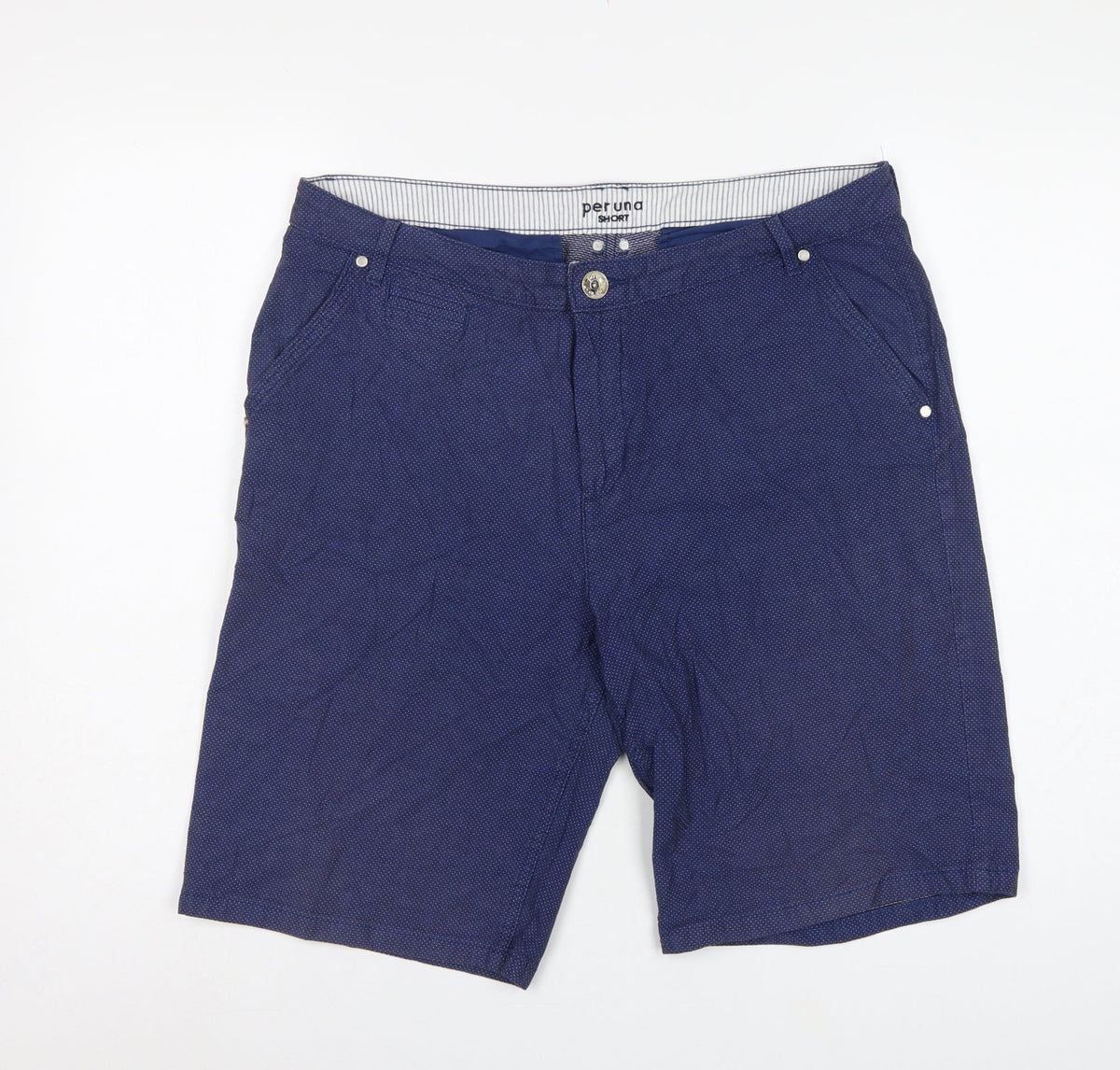 Marks & Spencer Per Una Women Blue UK 16 Bermuda Cotton Stretch Shorts