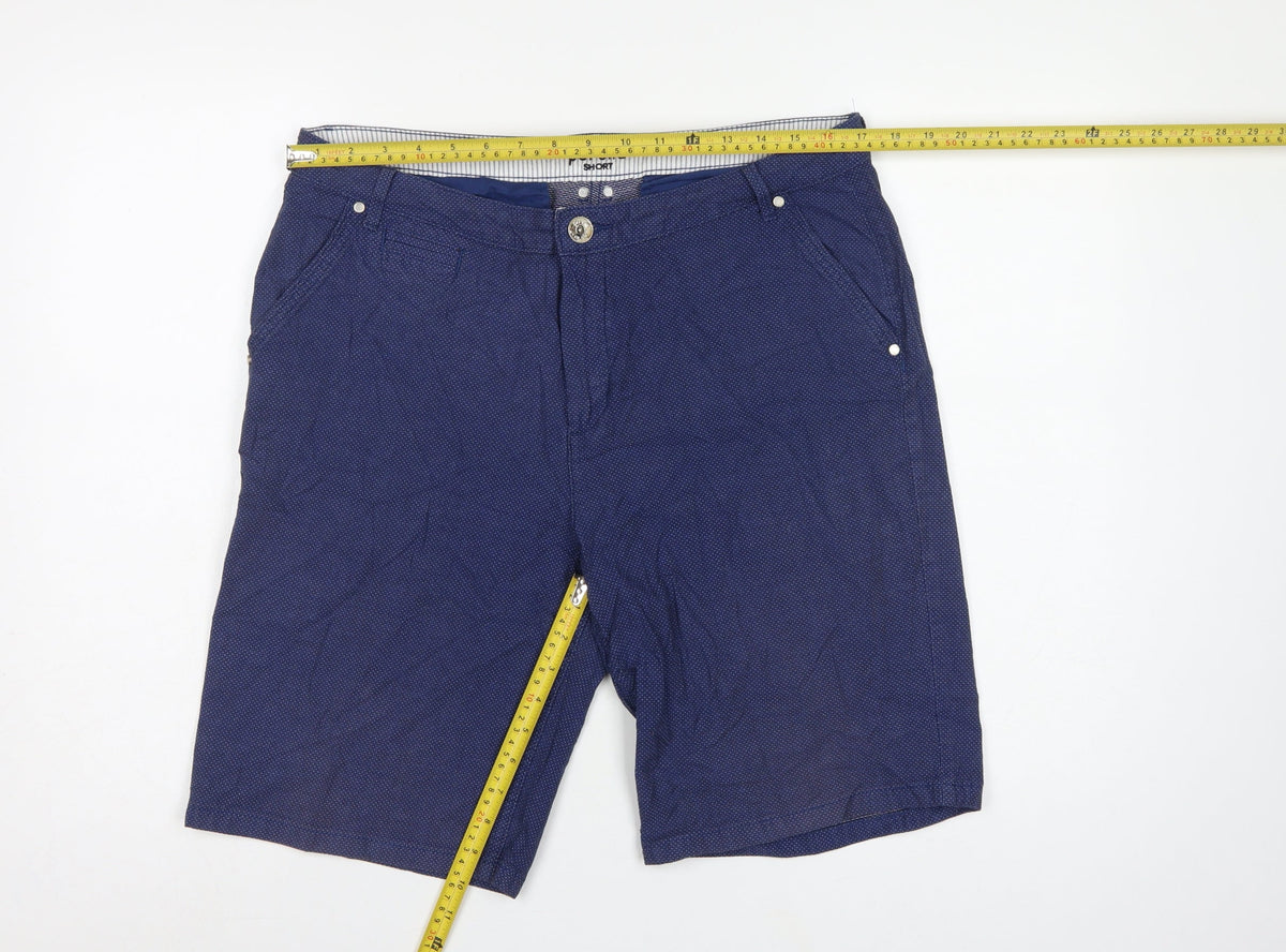 Marks & Spencer Per Una Women Blue UK 16 Bermuda Cotton Stretch Shorts