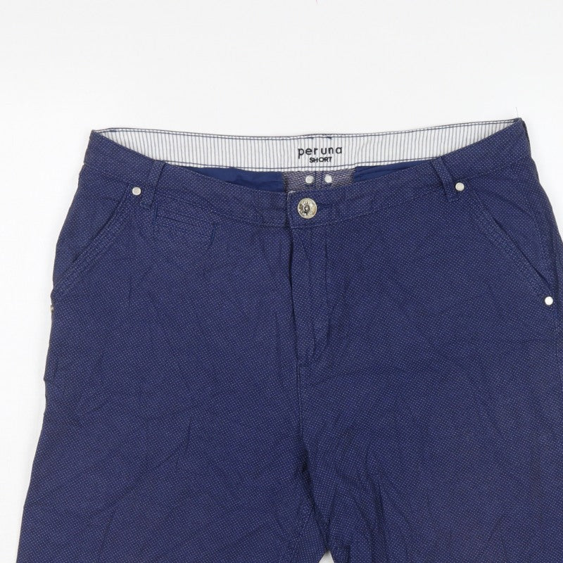 Marks & Spencer Per Una Women Blue UK 16 Bermuda Cotton Stretch Shorts