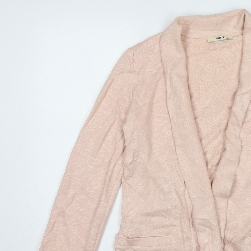 Oasis Women Pink M Open Front Cotton Viscose Cardigan Pockets