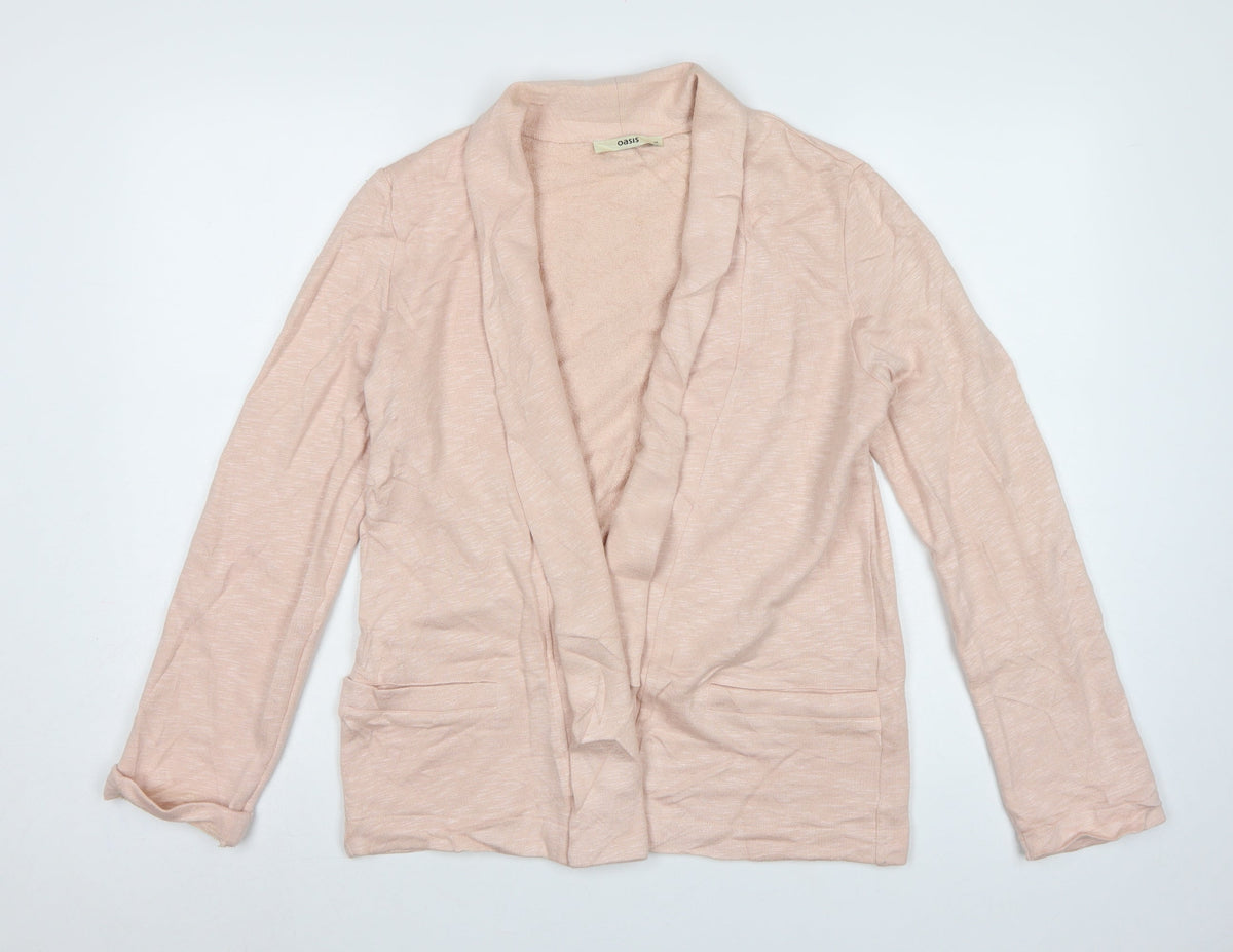 Oasis Women Pink M Open Front Cotton Viscose Cardigan Pockets