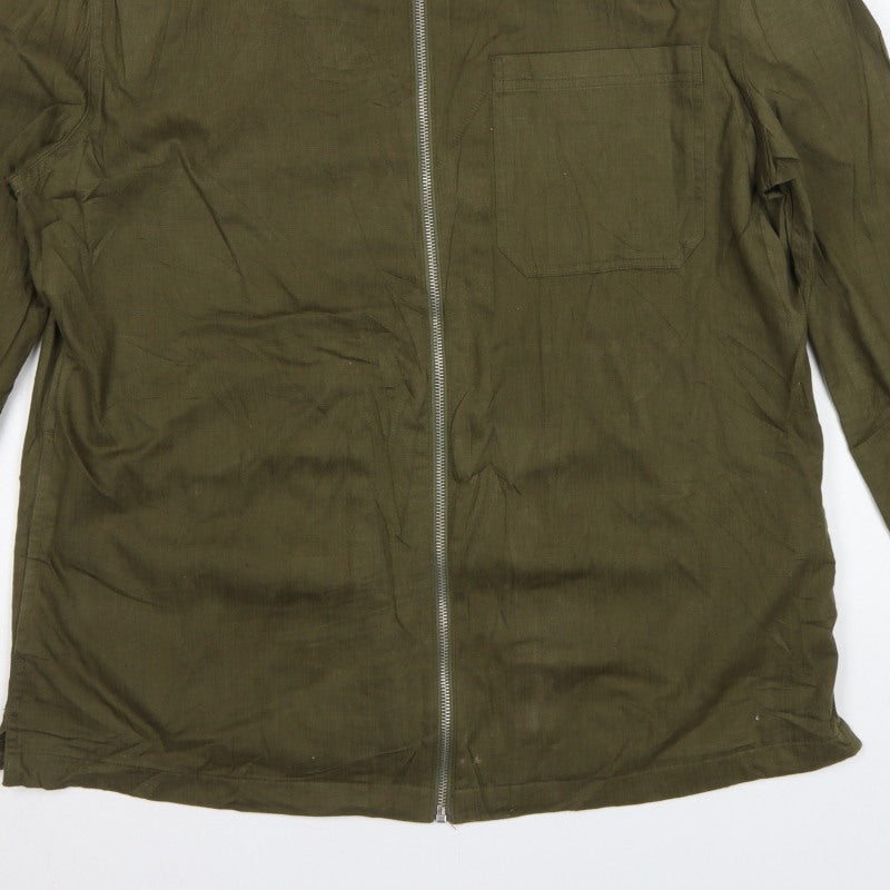 Topman Men's Green L Basic Jacket Embroidered Floral Cotton Zip Overshirt