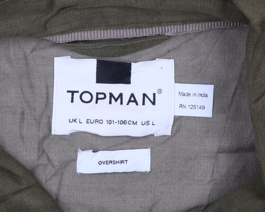 Topman Men's Green L Basic Jacket Embroidered Floral Cotton Zip Overshirt