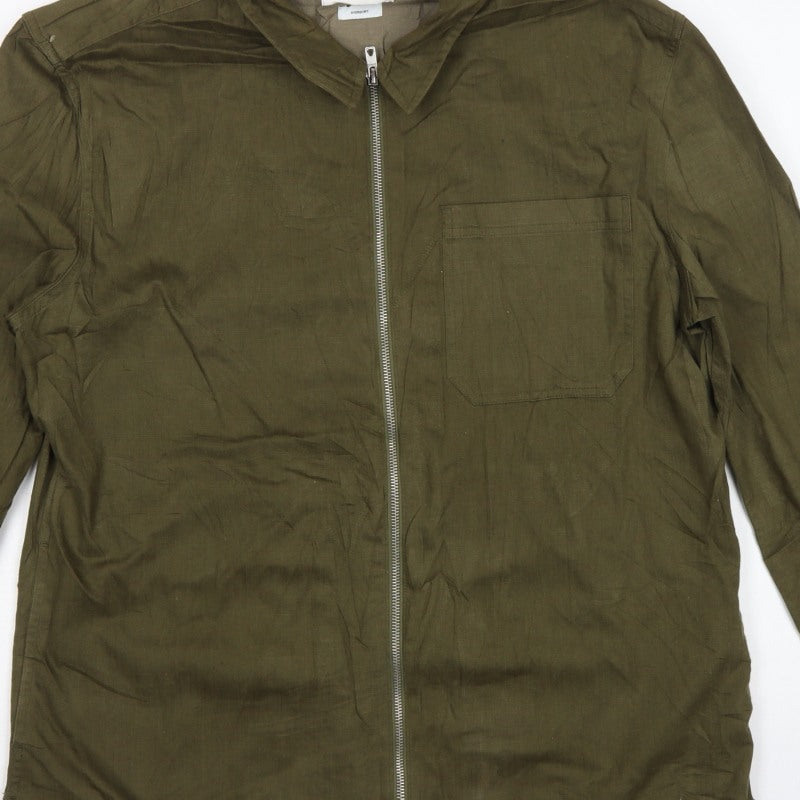 Topman Men's Green L Basic Jacket Embroidered Floral Cotton Zip Overshirt