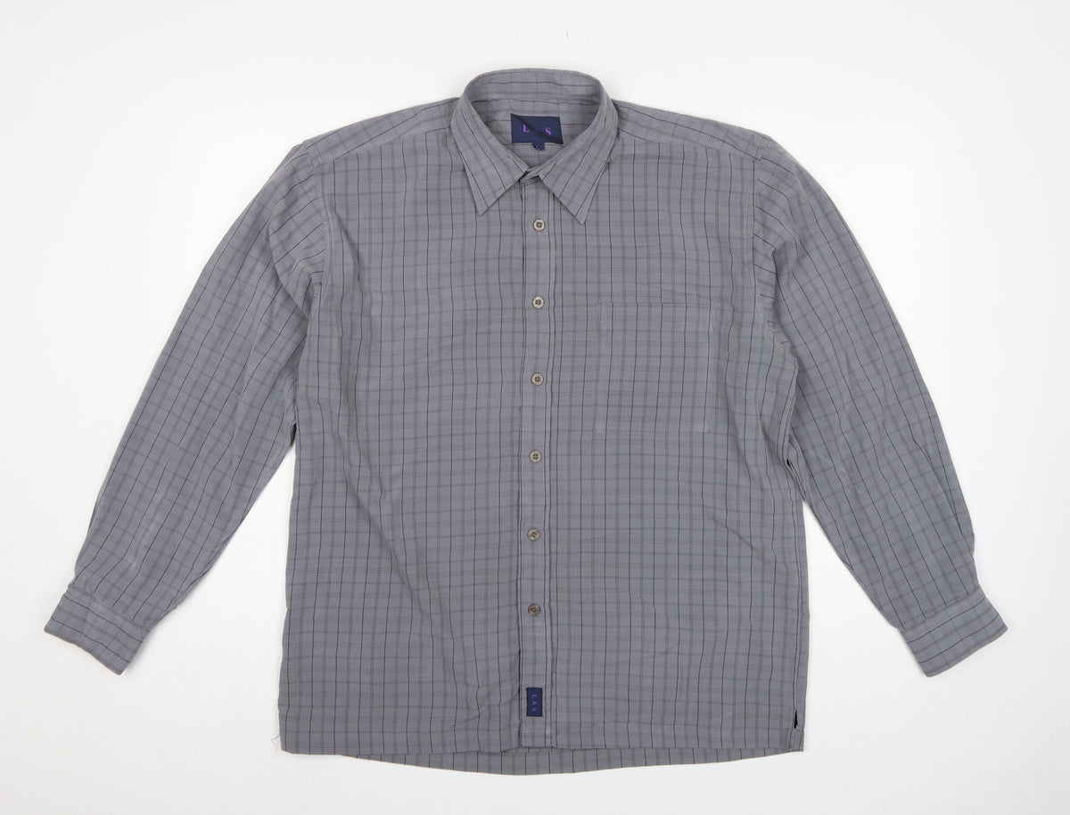 LAS Men’s Grey Check L Long Sleeve Button-Up Casual Shirt
