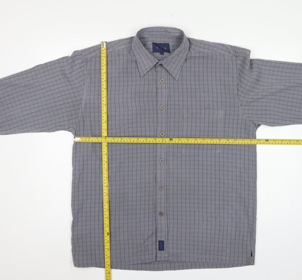 LAS Men’s Grey Check L Long Sleeve Button-Up Casual Shirt
