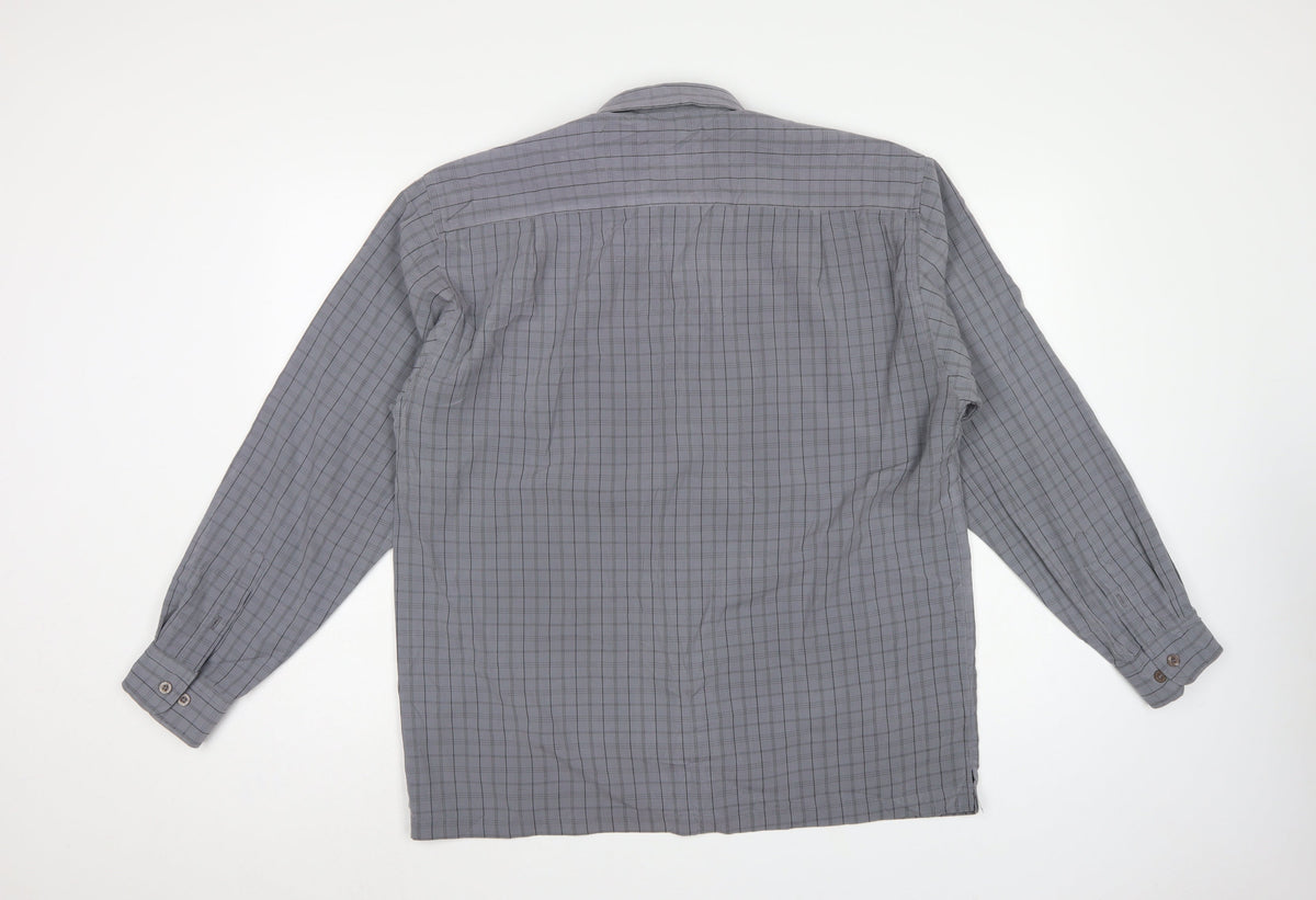 LAS Men’s Grey Check L Long Sleeve Button-Up Casual Shirt