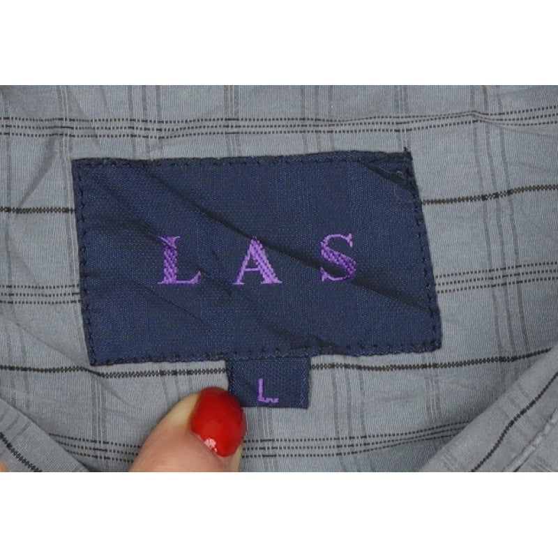 LAS Men’s Grey Check L Long Sleeve Button-Up Casual Shirt