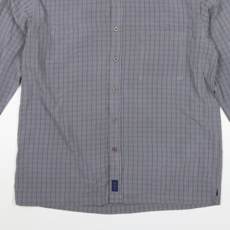 LAS Men’s Grey Check L Long Sleeve Button-Up Casual Shirt