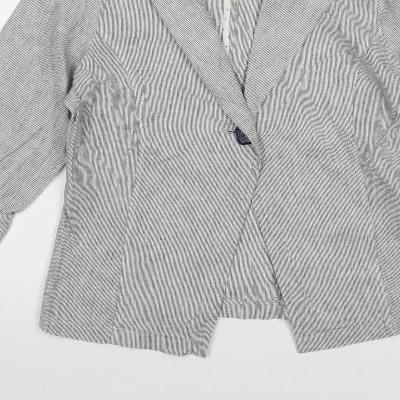 Per Una Women’s Grey Stripe Linen Blend Blazer UK 12 Workwear
