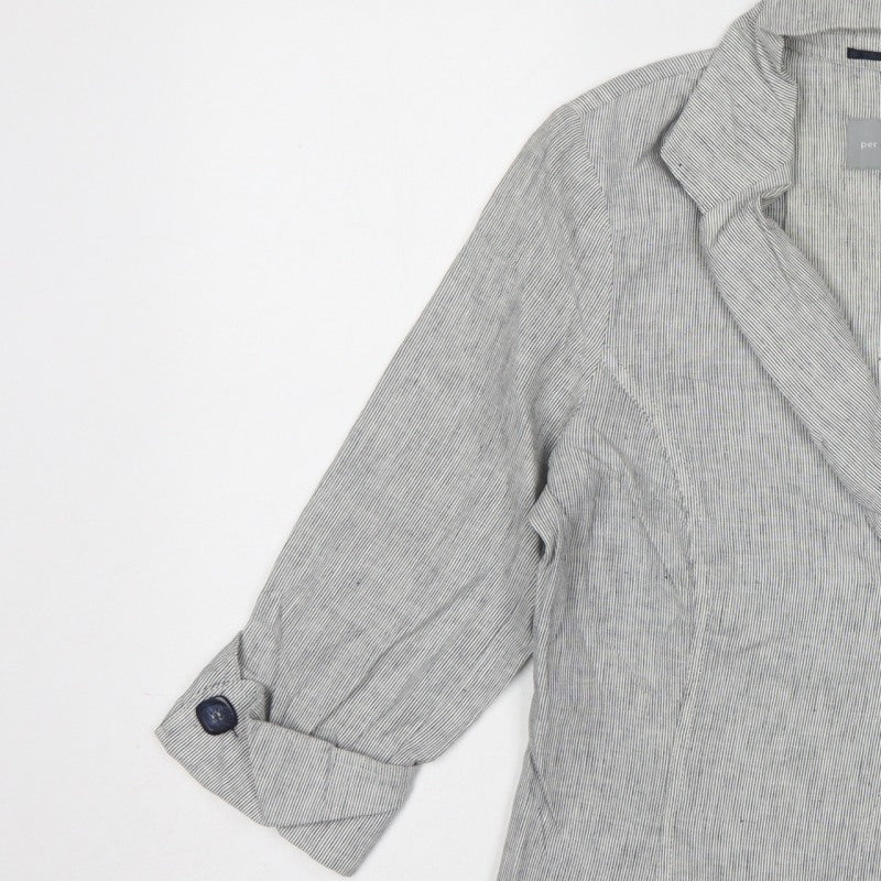 Per Una Women’s Grey Stripe Linen Blend Blazer UK 12 Workwear