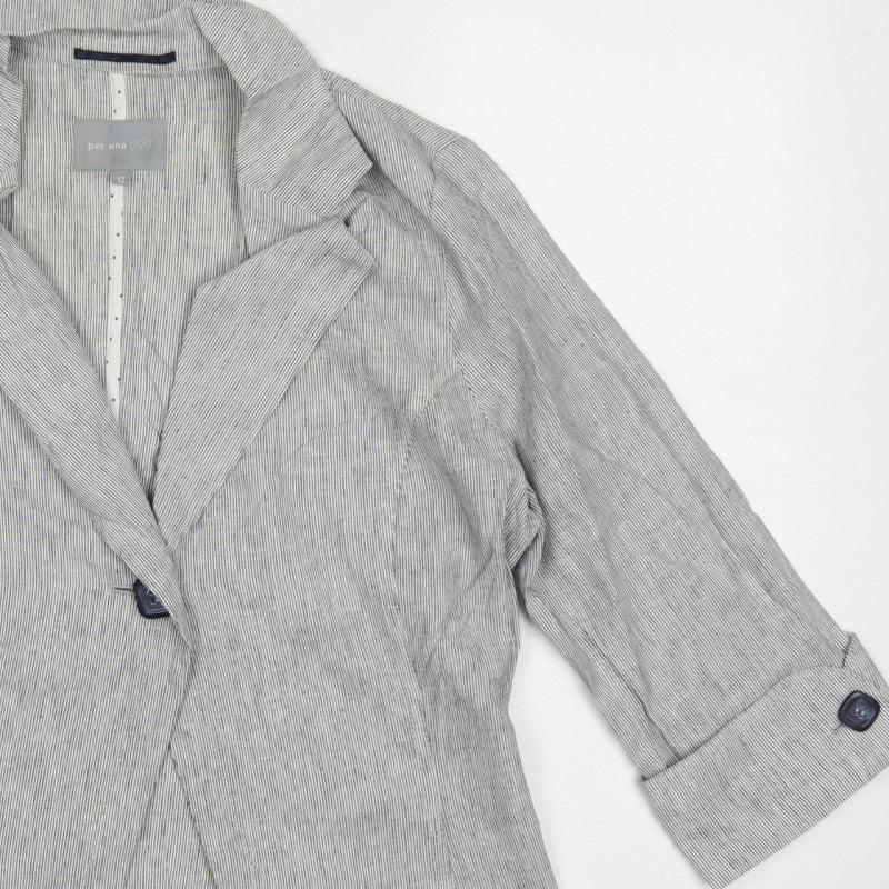 Per Una Women’s Grey Stripe Linen Blend Blazer UK 12 Workwear
