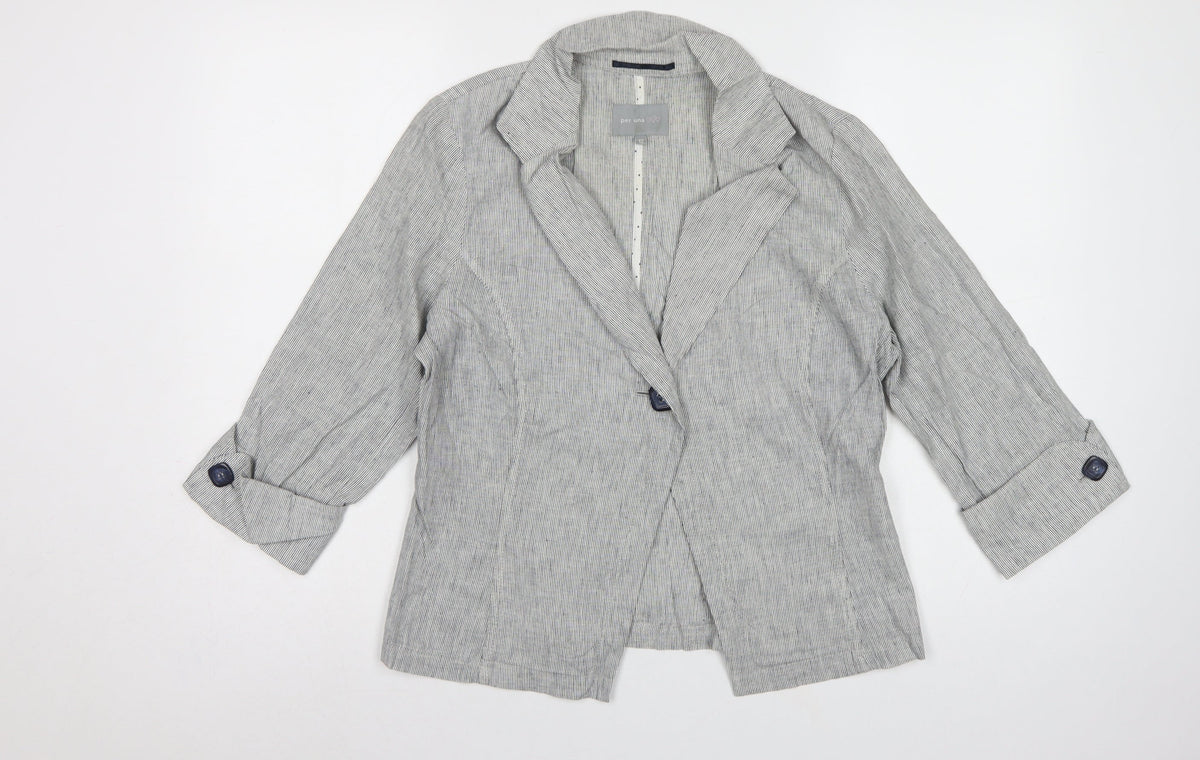Per Una Women’s Grey Stripe Linen Blend Blazer UK 12 Workwear