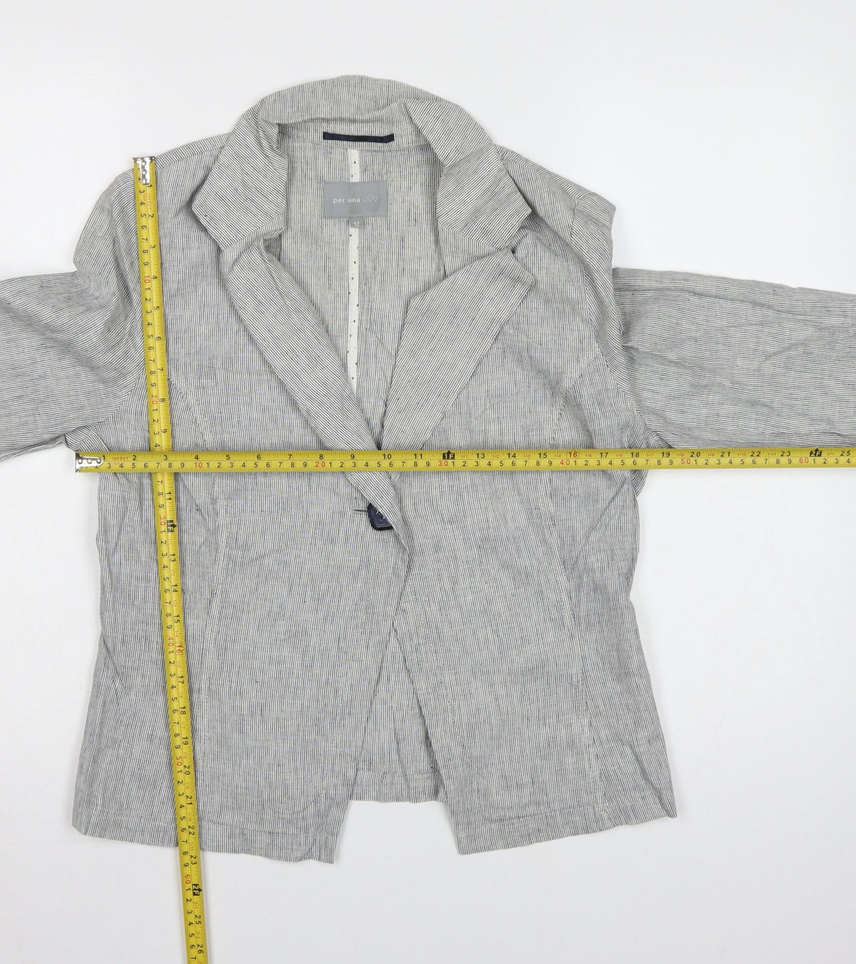 Per Una Women’s Grey Stripe Linen Blend Blazer UK 12 Workwear
